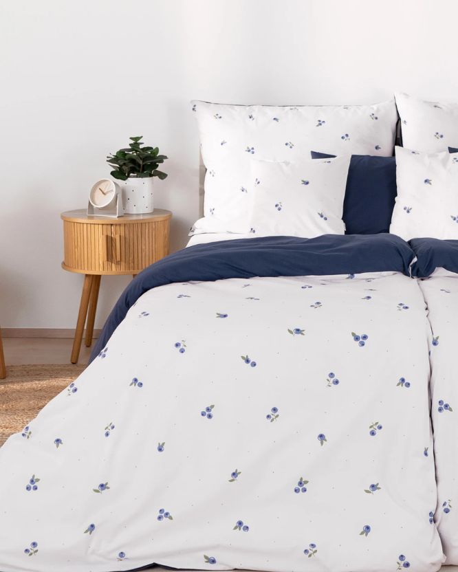 Bettwäsche aus Baumwolle Duo - Heidelbeeren mit marineblau