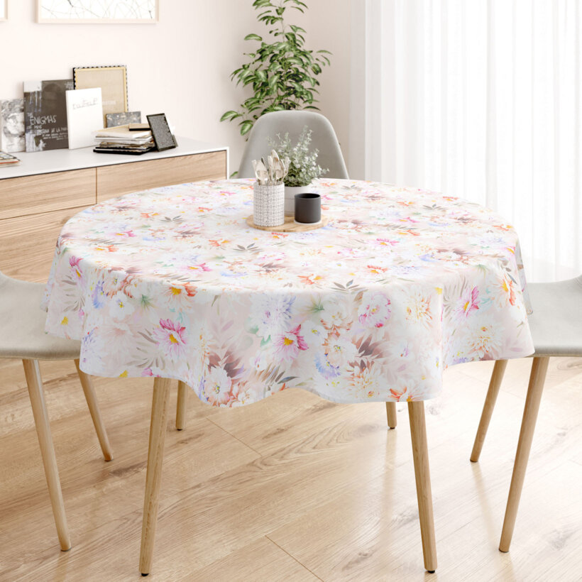 Runde Tischdecke 100% Baumwolle Deluxe - wilde Blumen