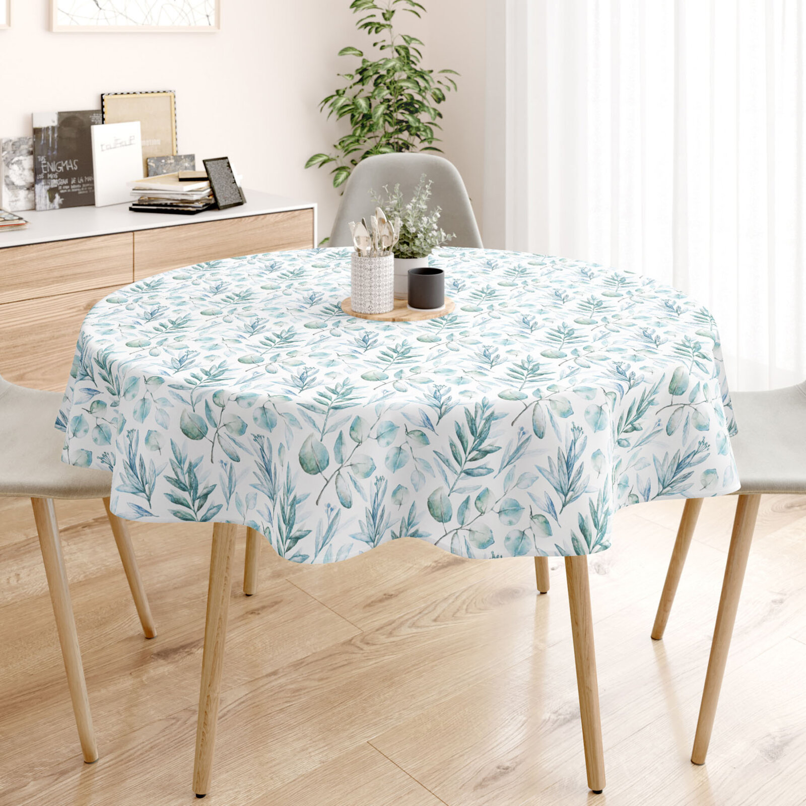 Runde Tischdecke 100% Baumwolle Deluxe - aquarelle Blätter