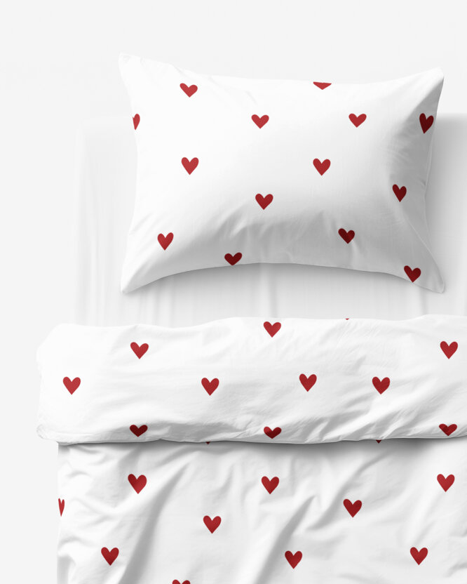 Kinder - Bettwäsche aus Baumwolle - Rote Herzchen auf Weiß