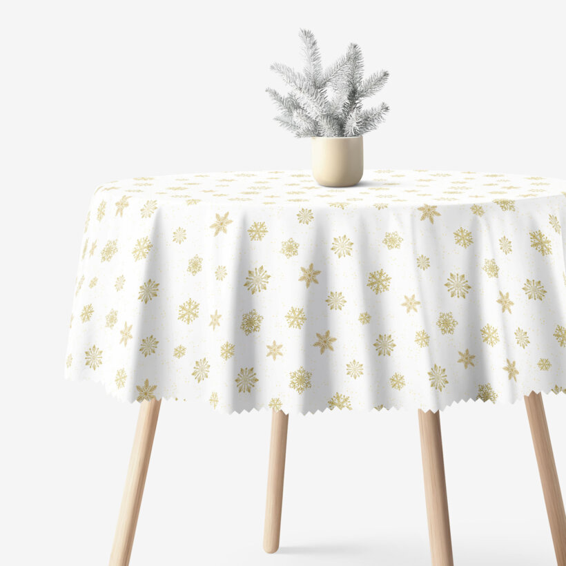 Runde Weihnachts-Tischdecke Teflon - Goldene Schneeflocken