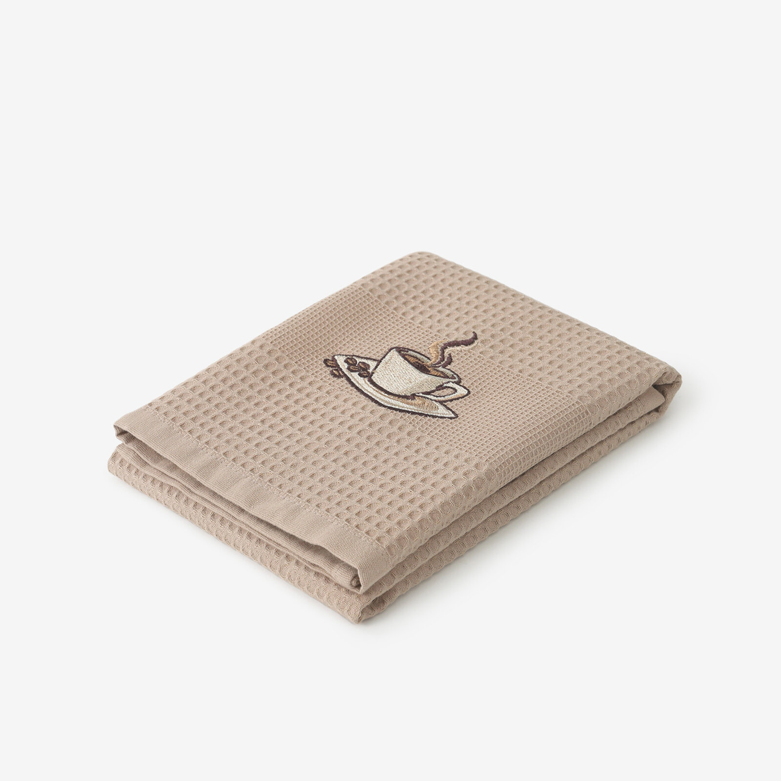 Waffel-Geschirrtuch mit Stickerei - Kaffee auf Braun