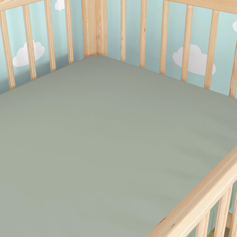 Spannbetttuch aus Baumwolle für Babybetten - salbeigrün