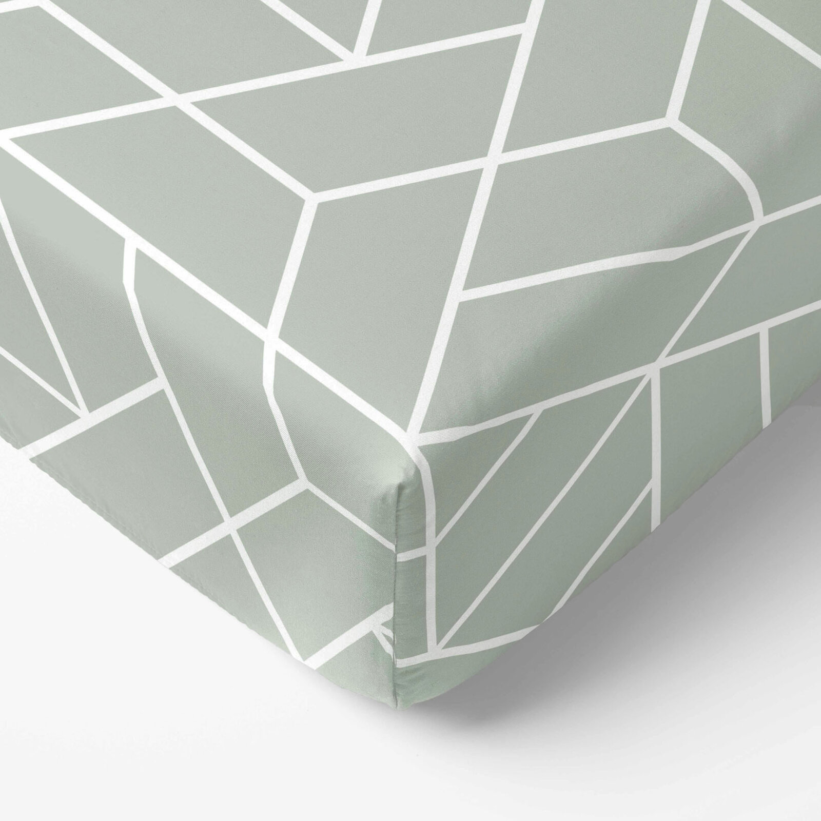 Spannbettlaken aus Baumwolle - Mosaik auf Salbeigrün