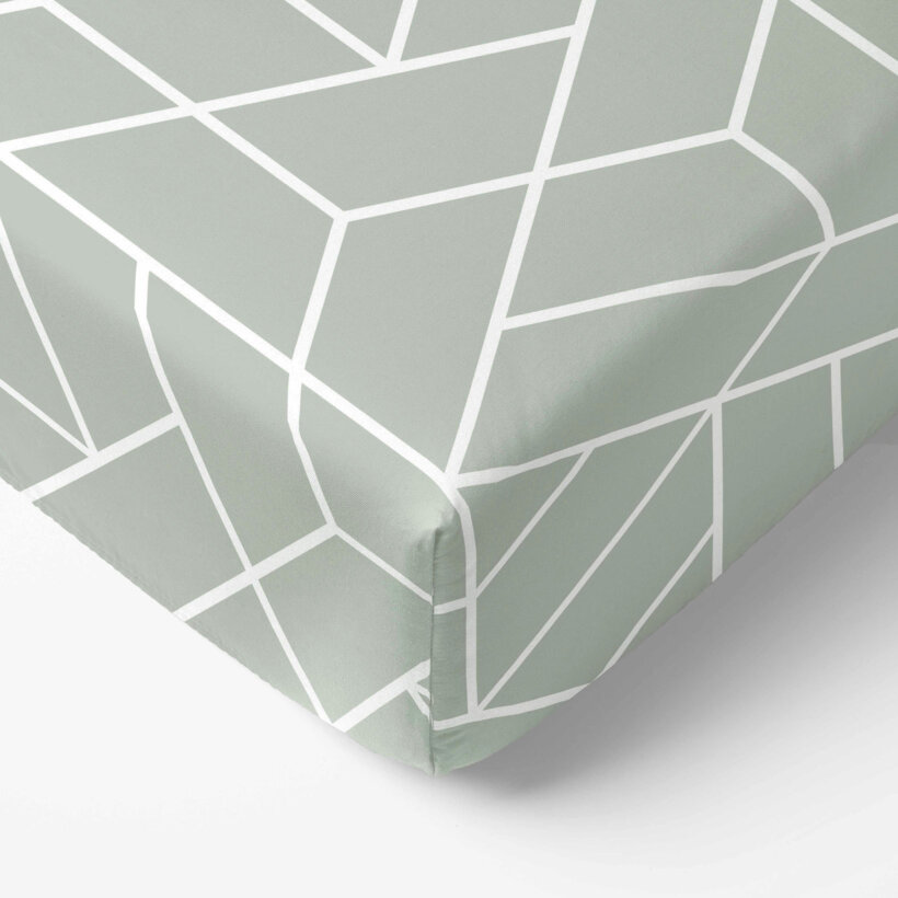 Spannbettlaken aus Baumwolle - Mosaik auf Salbeigrün