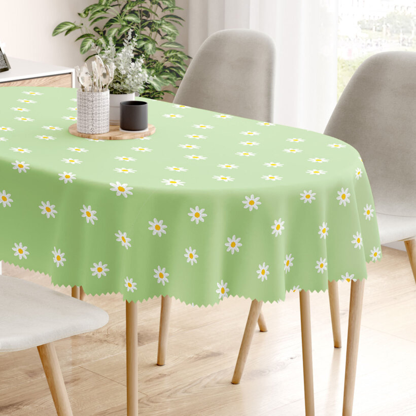 Ovale Tischdecke Teflon - Margeriten auf Grün
