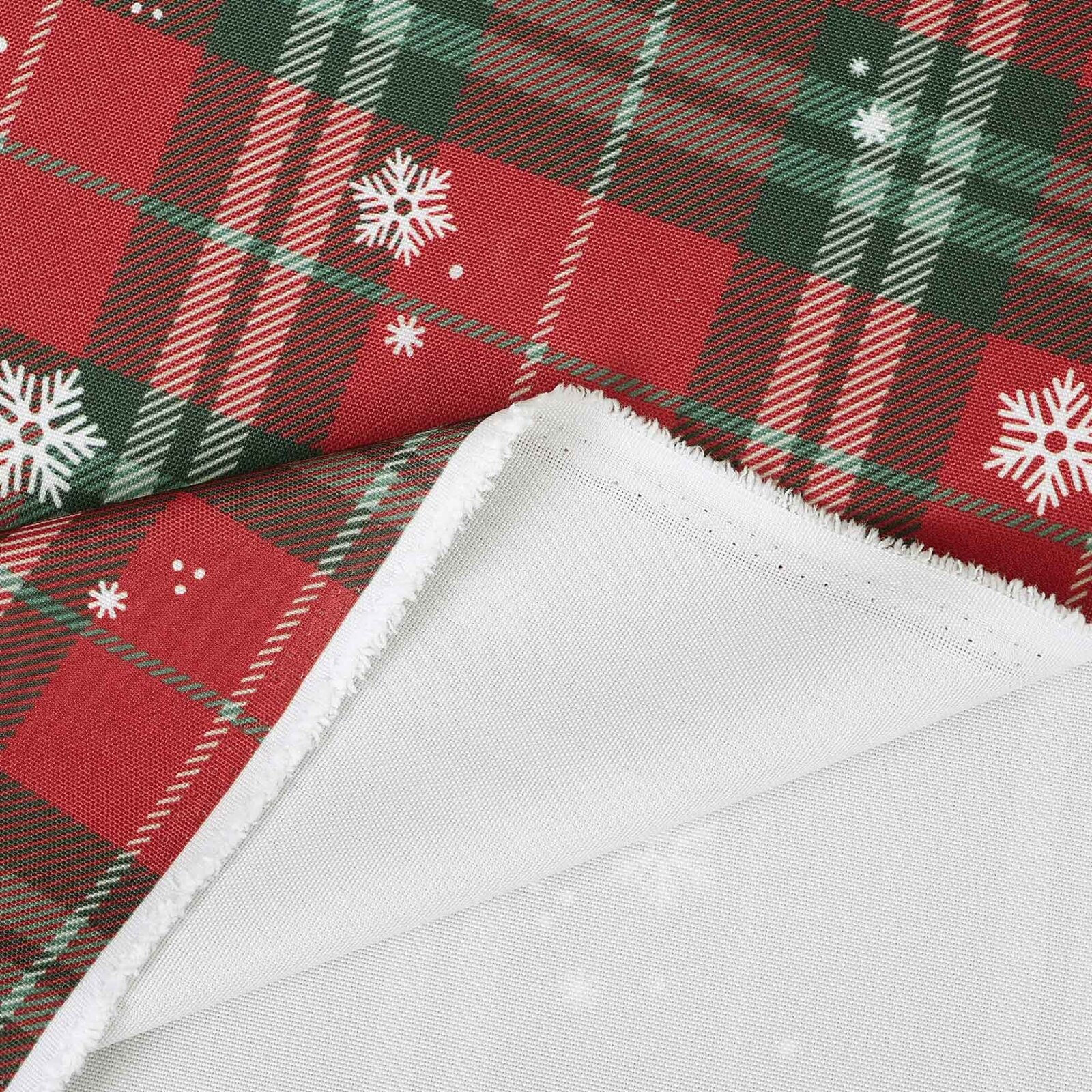 Weihnachtlicher Teflonstoff für Tischdecken – Rotkariert mit Schneeflocken