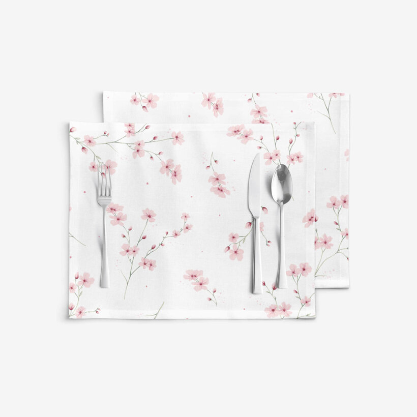 Tischset 100% Baumwolle - Blühende Sakura-Kirschbäume - 2 Stück