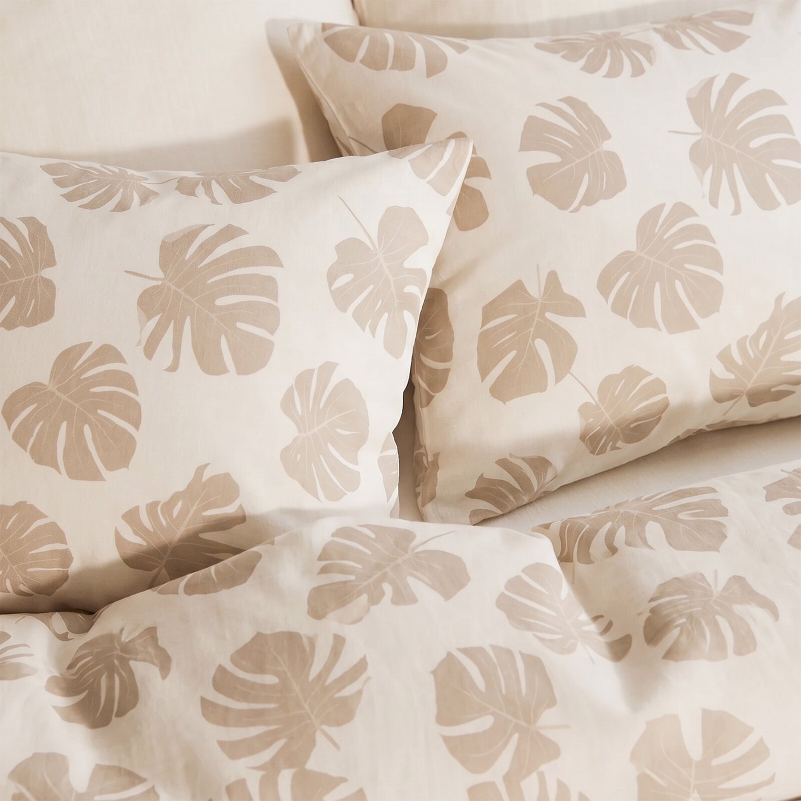 Bettwäsche aus Baumwolle - Tropische Blätter auf Beige
