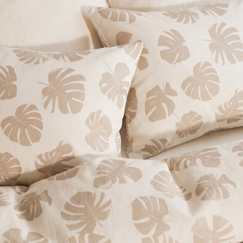 Bettwäsche aus Baumwolle - Tropische Blätter auf Beige
