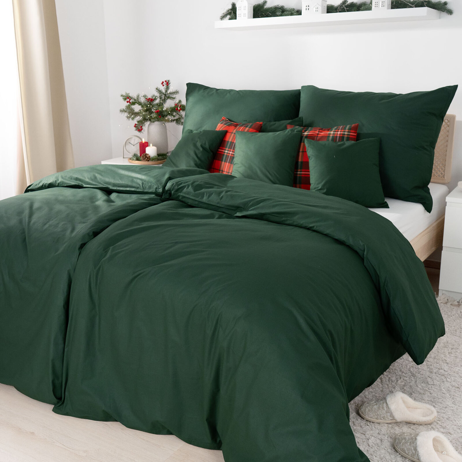 Weihnachtlich Bettwäsche aus Baumwolle - dunkelgrün