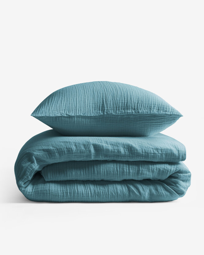 Musselin-Bettwäsche – petrol