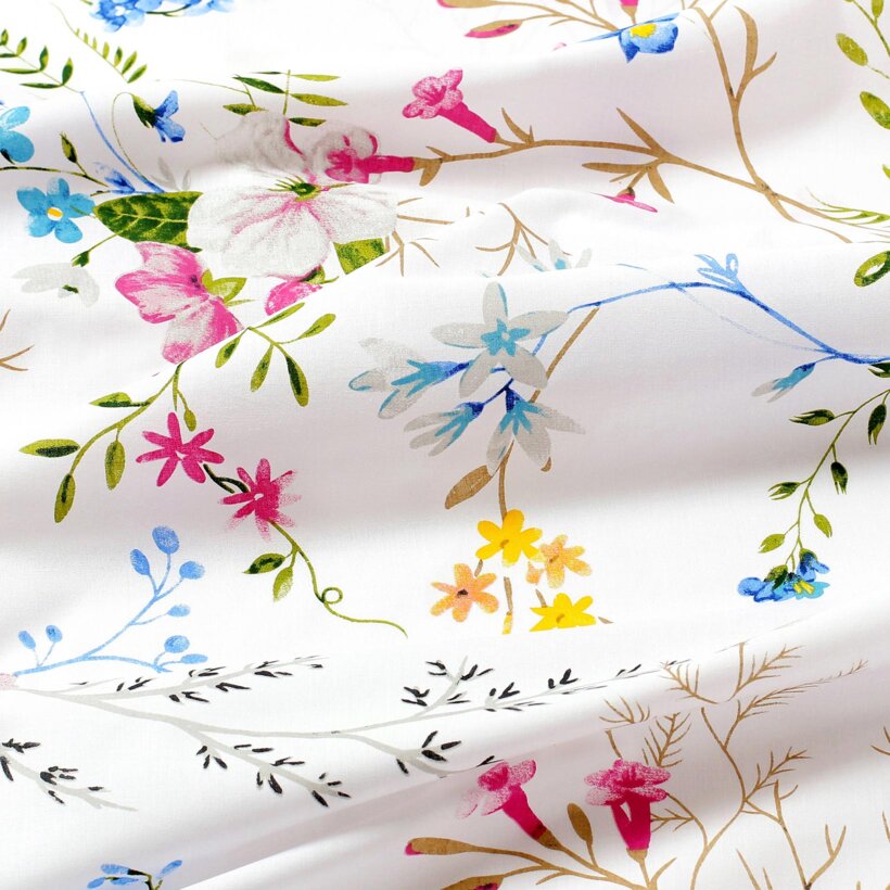 Runde Tischdecke 100% Baumwolle - Gemalte Wiesenblumen