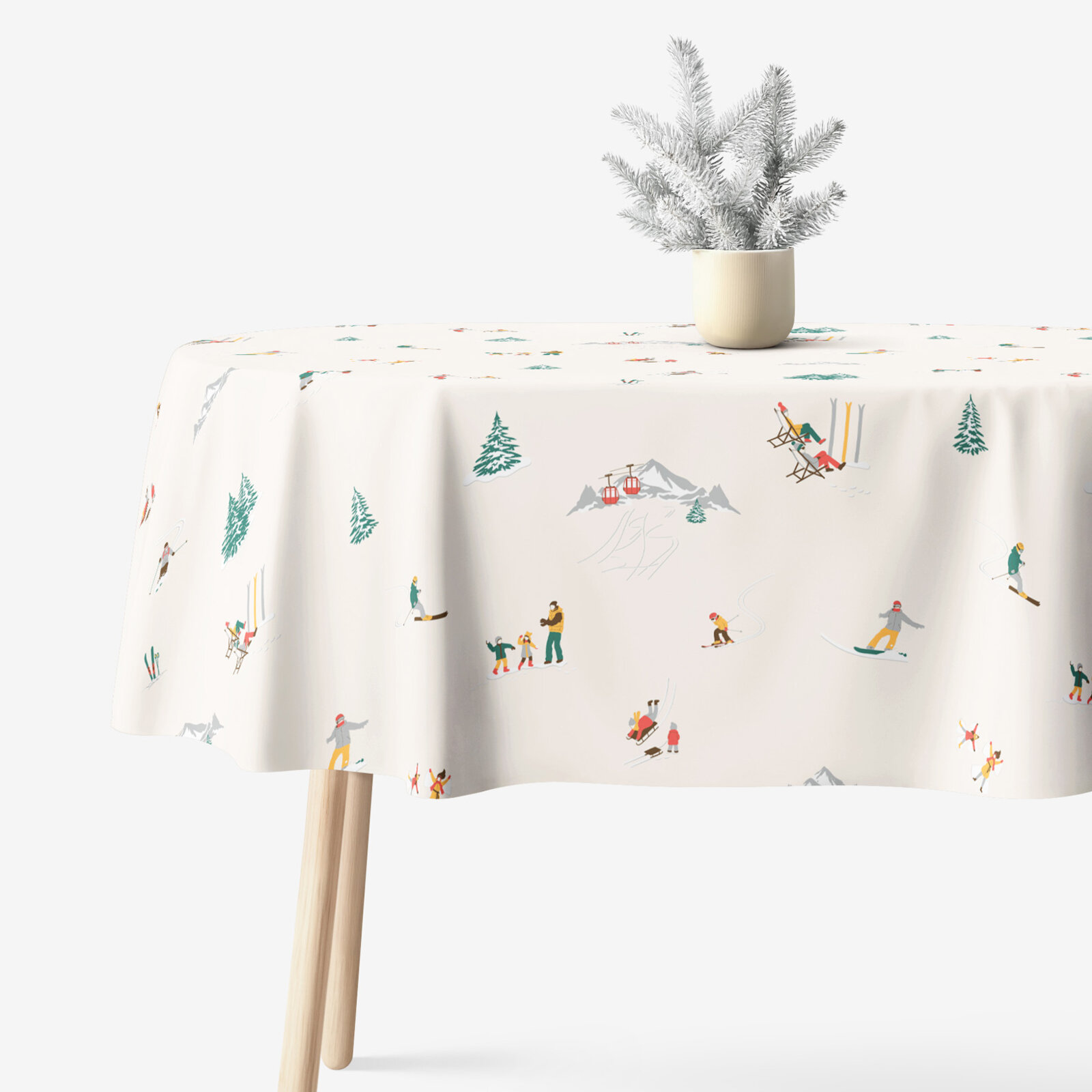 Ovale Weihnachts-Tischdecke aus 100% Baumwolle - Winterfreuden