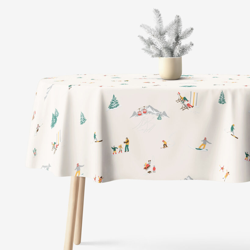 Ovale Weihnachts-Tischdecke aus 100% Baumwolle - Winterfreuden