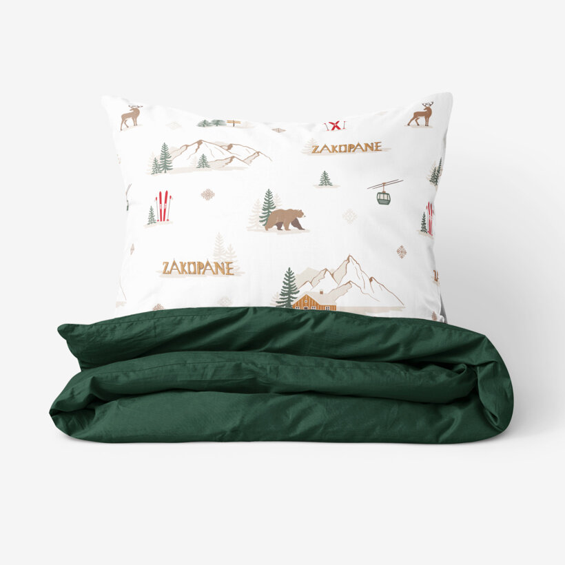 Weihnachts-Bettwäsche aus Baumwolle Duo - Zakopane mit Dunkelgrün