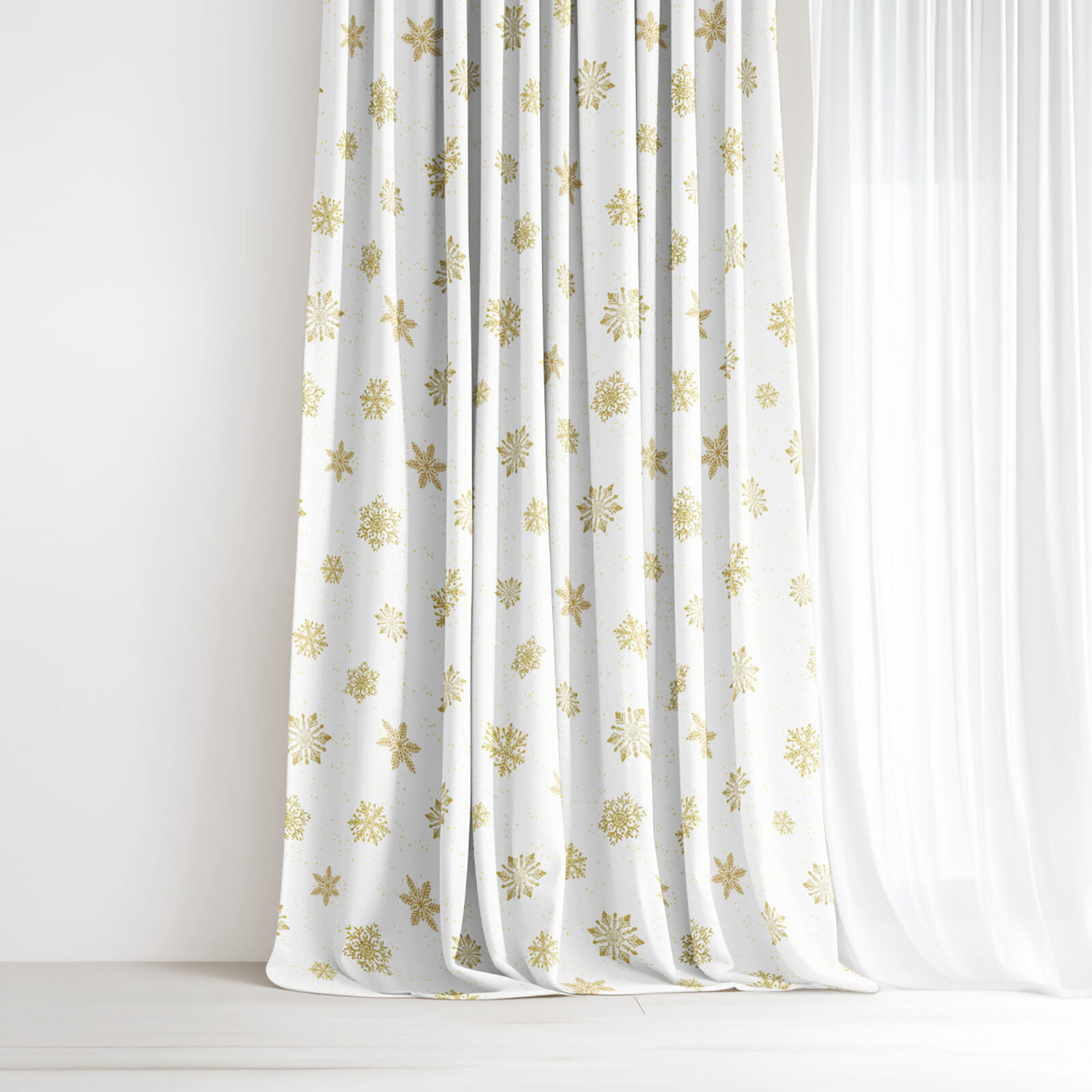 Weihnachtlicher Dekorativer Vorhang – Goldene Schneeflocken