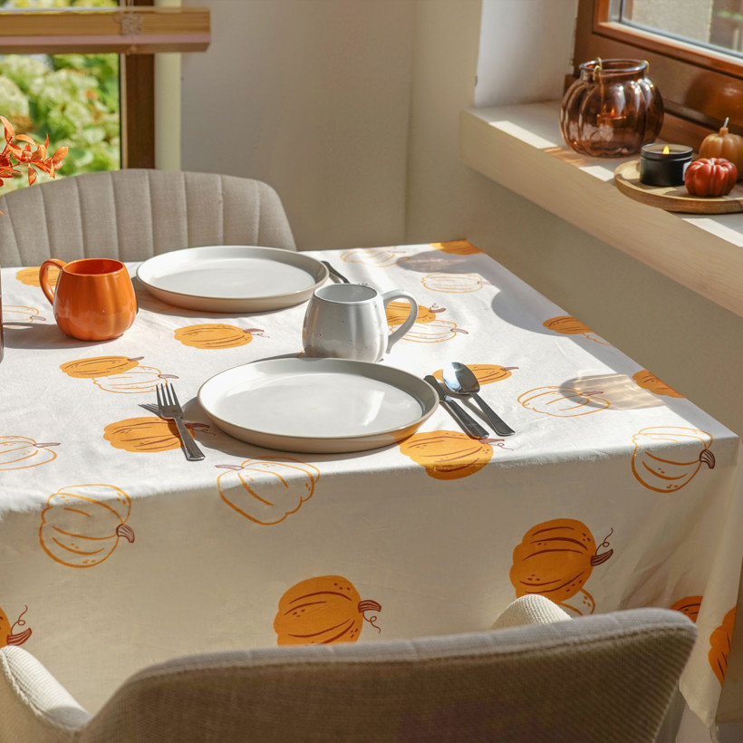 Eckige  Tischdecke 100% Baumwolle - Herbstkürbis