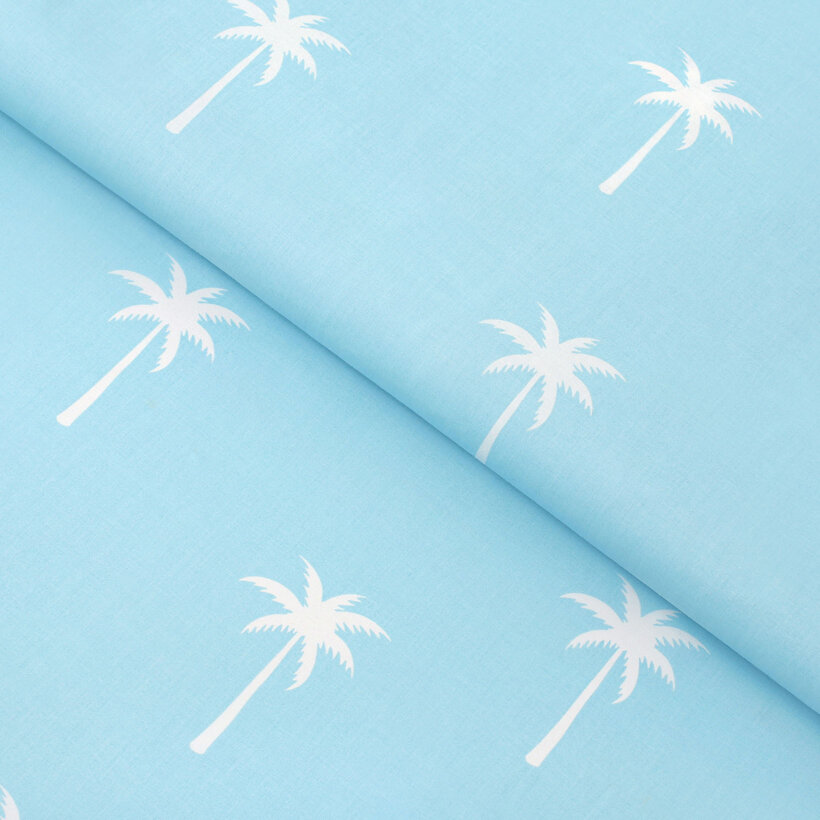 Baumwollstoff - Palmen auf Pastellblau