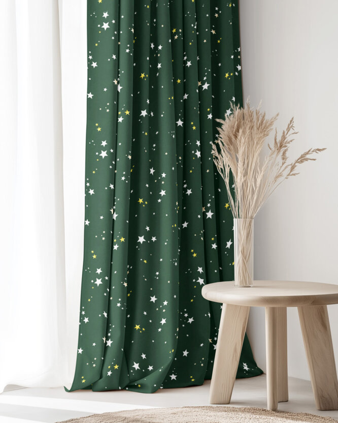 Weihnachtlicher Dekorativer Vorhang – Sterne auf Grün