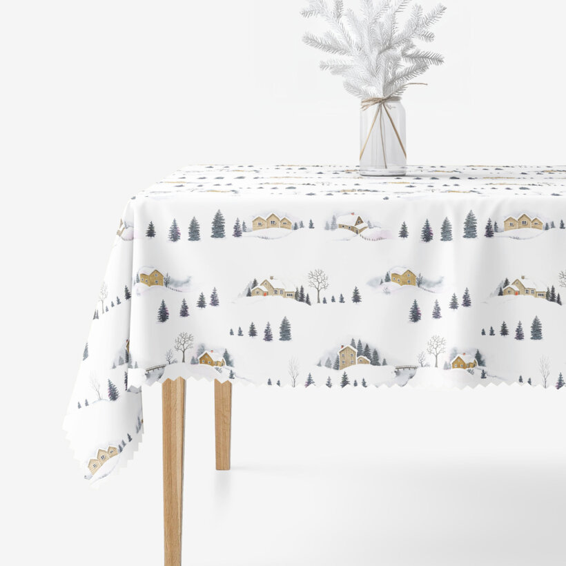 Eckige weihnachtliche Teflon-Tischdecke - Winterlandschaft