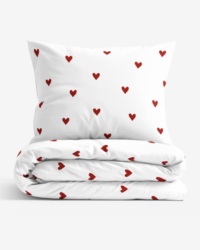 Bettwäsche aus Baumwolle - Rote Herzchen auf Weiß
