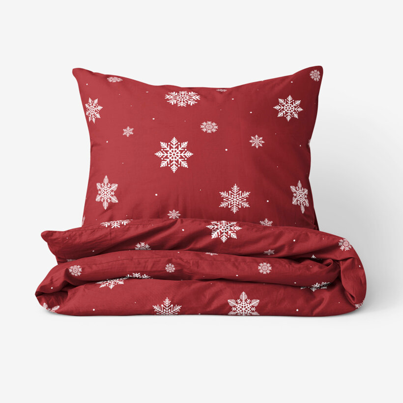 Weihnachtlich Bettwäsche aus Baumwolle - Schneeflocken auf Rot