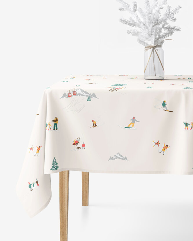 Eckige weihnachtliche Tischdecke 100% Baumwolle - Winterfreuden
