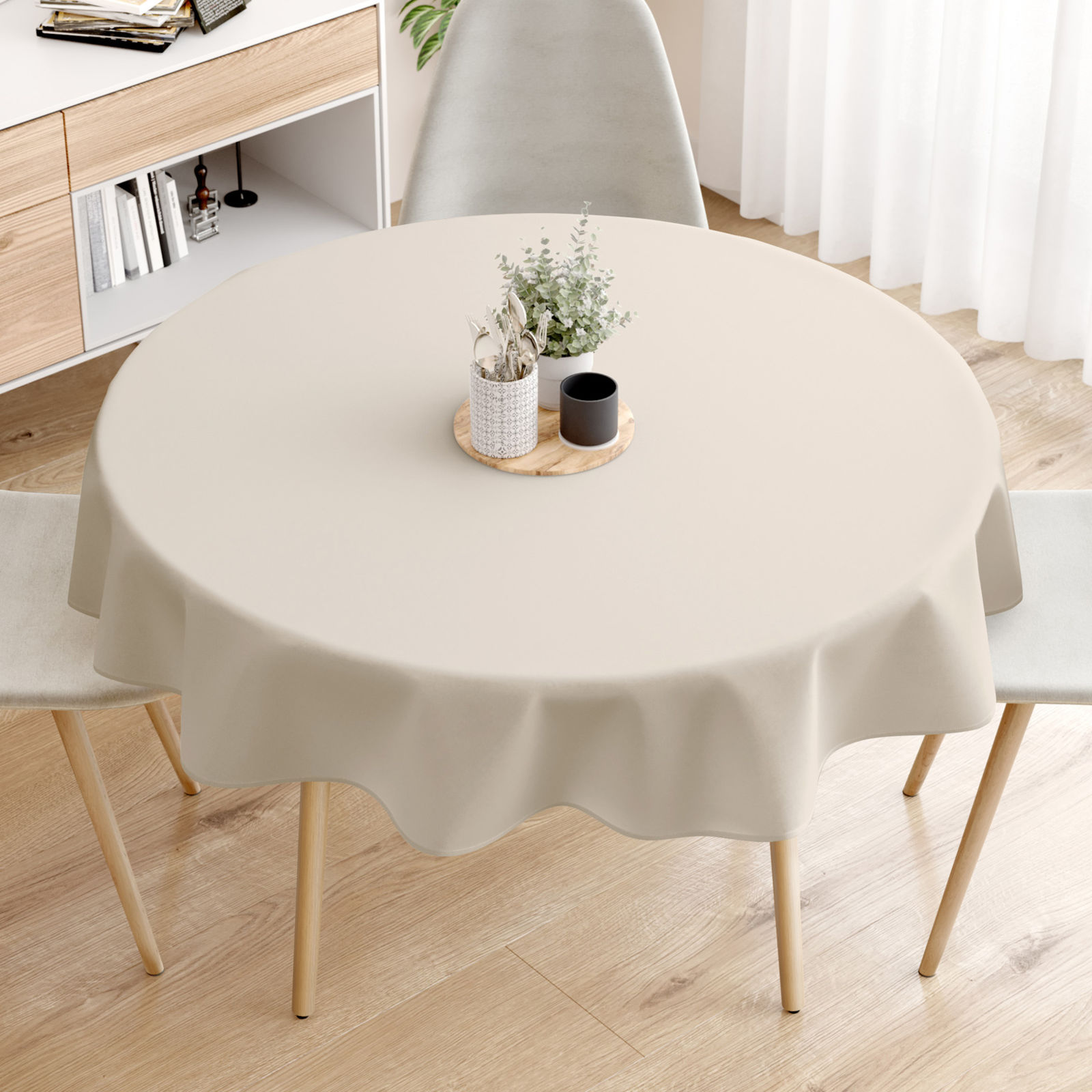 Runde Tischdecke 100% Baumwolle - latte