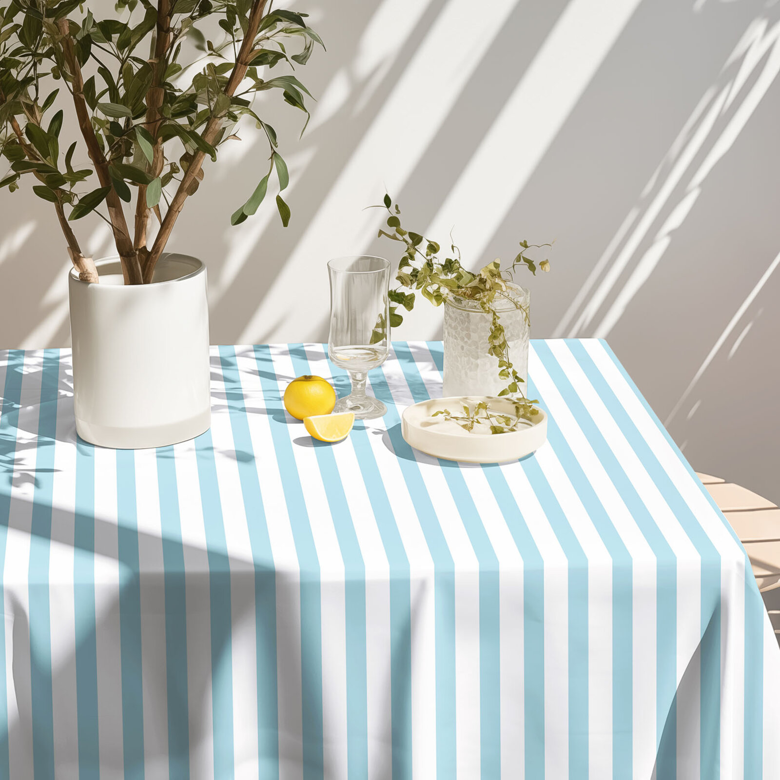 Eckige Tischdecke 100% Baumwolle - blaue Streifen