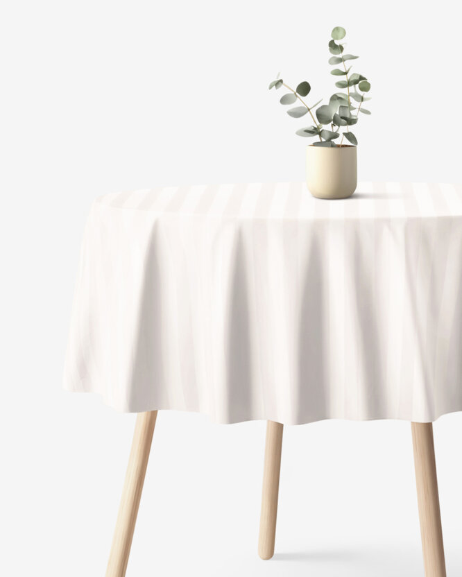 Festliche runde Damast-Tischdecke - creme Streifen mit Satin-Glanz