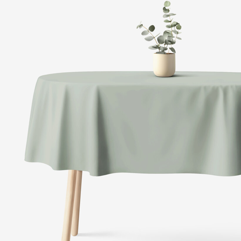 Ovale Tischdecke aus 100% Baumwolle - salbeigrün