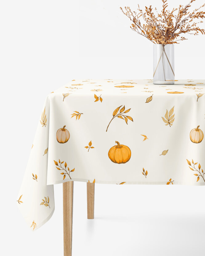Eckige Tischdecke 100% Baumwolle - Herbstkürbisse und Blätter
