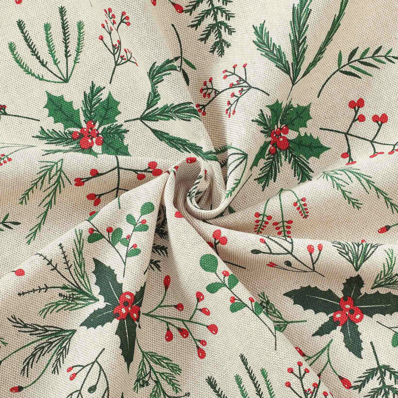 Weihnachtsstoff Valencia - Zweige auf Naturfarbe