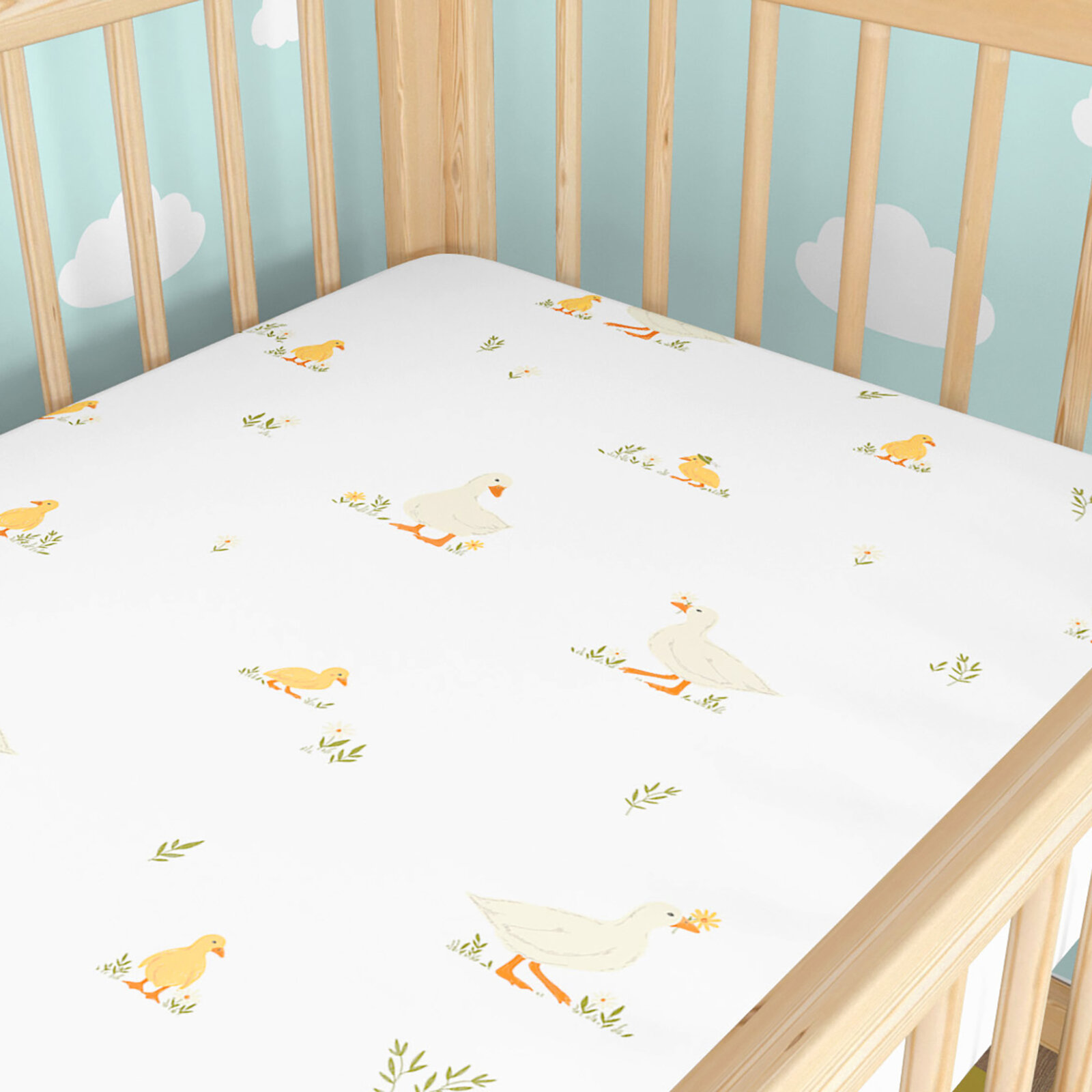 Ostern Spannbetttuch aus Baumwolle für Babybetten - Enten