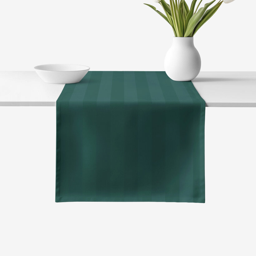 Festliche Damast-Tischläufer - dunkelgrüne Streifen mit Satin-Glanz - 2 Stück