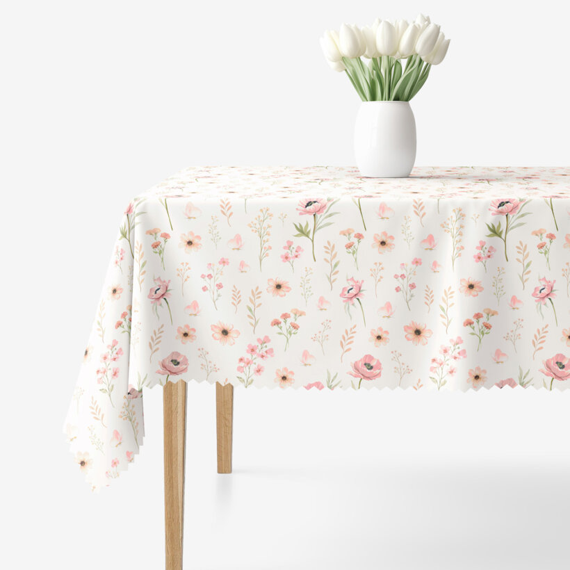Eckige Teflon-Tischdecke - Rosa Blümchen