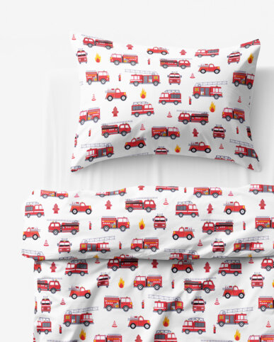 Kinder - Bettwäsche aus Baumwolle - Feuerwehrfahrzeuge