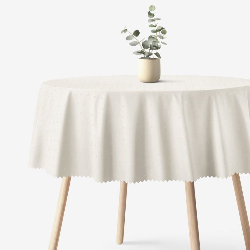 Runde festliche Teflon-Tischdecke - creme mit glänzenden Rechtecken