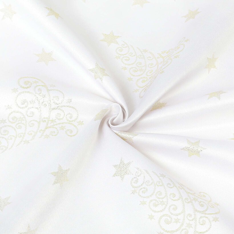 Weihnachtlicher Teflonstoff für Tischdecken – Goldene Tannenbäume und Sterne