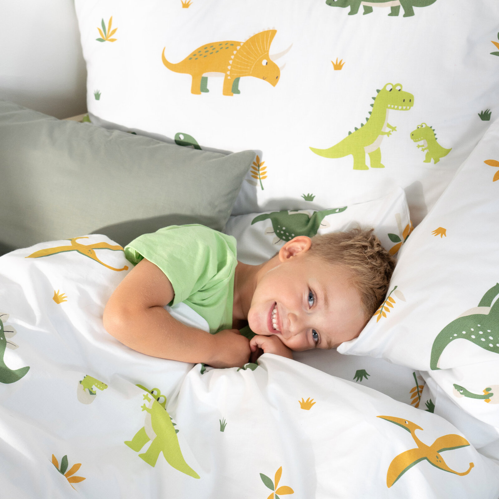 Kinder-Kissenbezug aus Baumwolle - Dino-Abenteuer