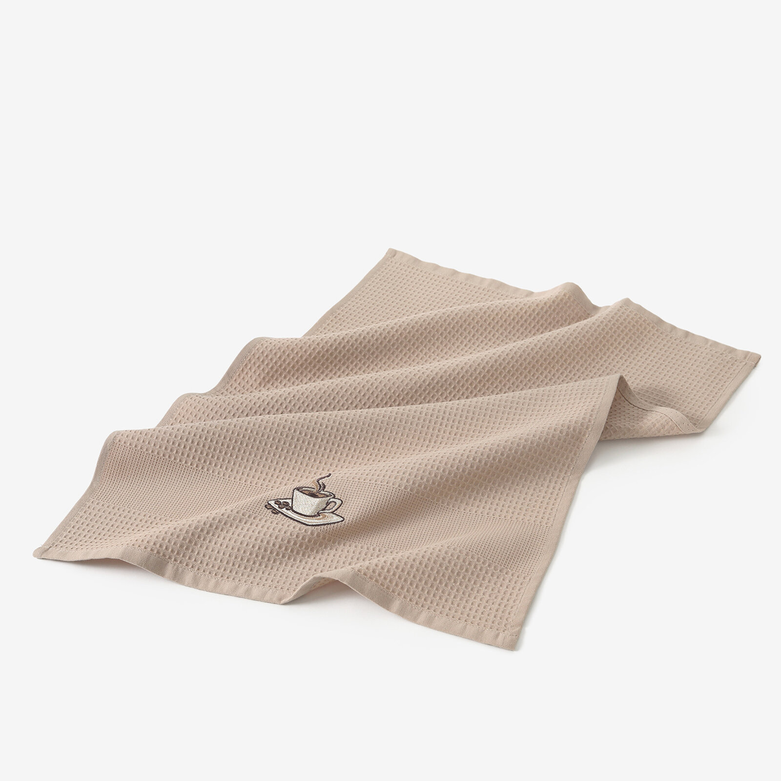 Waffel-Geschirrtuch mit Stickerei - Kaffee auf Braun