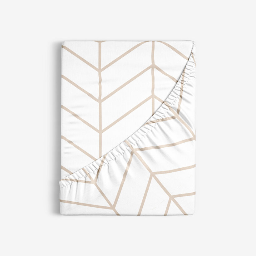 Spannbettlaken aus Baumwolle - Beiger Zickzack auf Weiß