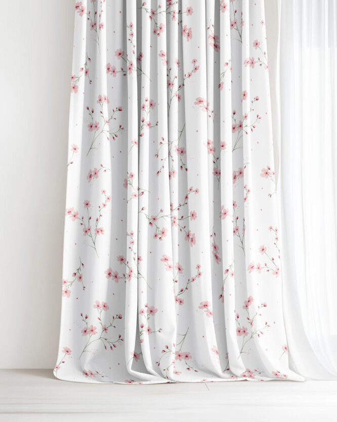 Vorhang aus Baumwolle - Blühende Sakura-Kirschbäume