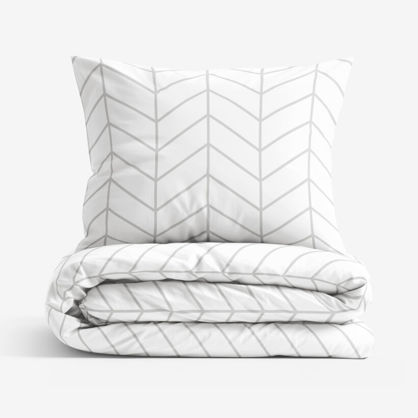 Bettwäsche aus Baumwolle - Grauer Zickzack auf Weiß