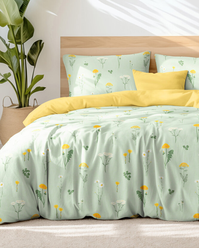 Bettwäsche aus Baumwolle Duo - Grüne Wiese mit gelb