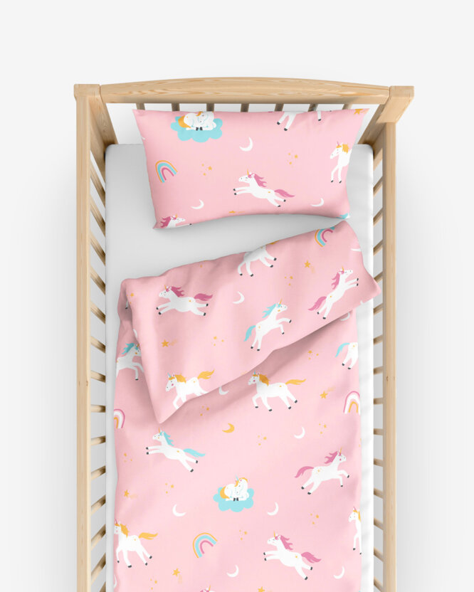 Bettwäsche für Babybetten aus Baumwolle - Lustige Einhörner
