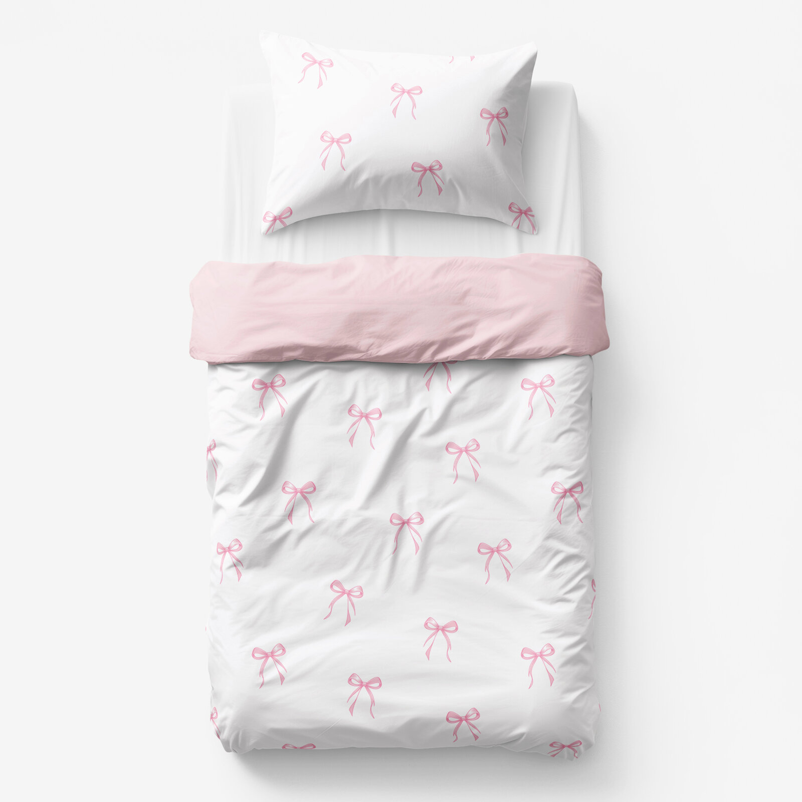 Kinder-Bettwäsche aus Baumwolle Duo - rosa Schleifen mit Puderrosa