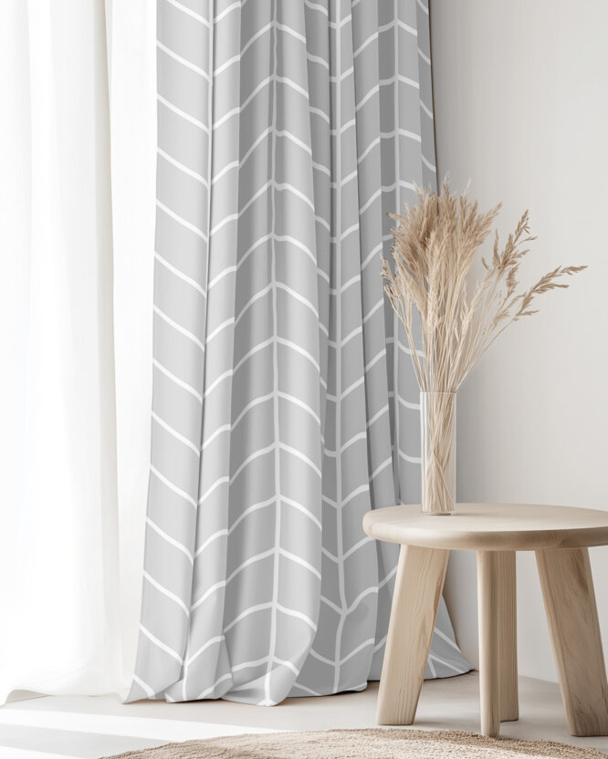 Vorhang aus Baumwolle - Zickzack auf Grau