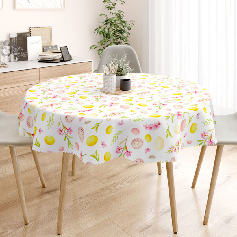 Ostern Runde Tischdecke Teflon - Ostereier mit Blumen